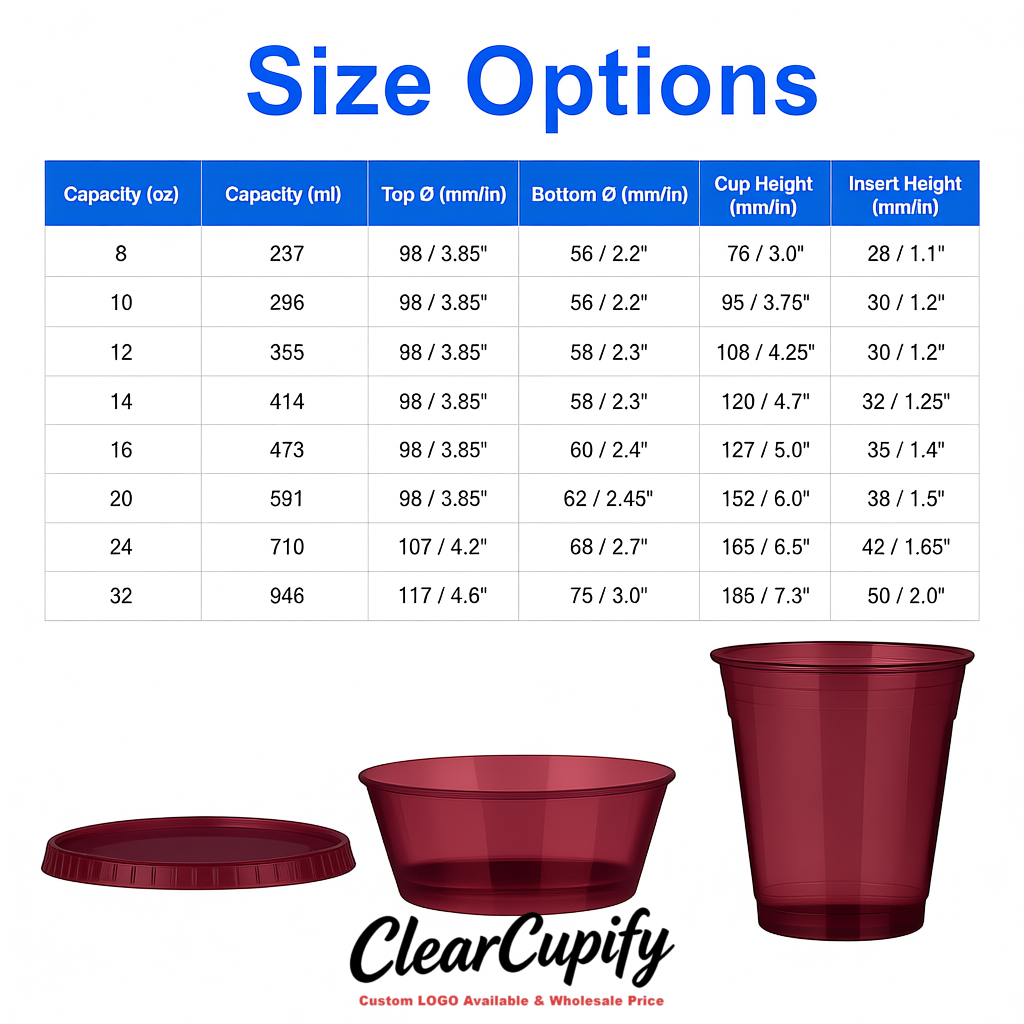 Burgundy 12 oz Disposable Plastic Parfait Cups with Insert & Flat lids 3.85 x 2.1 x 4 inches