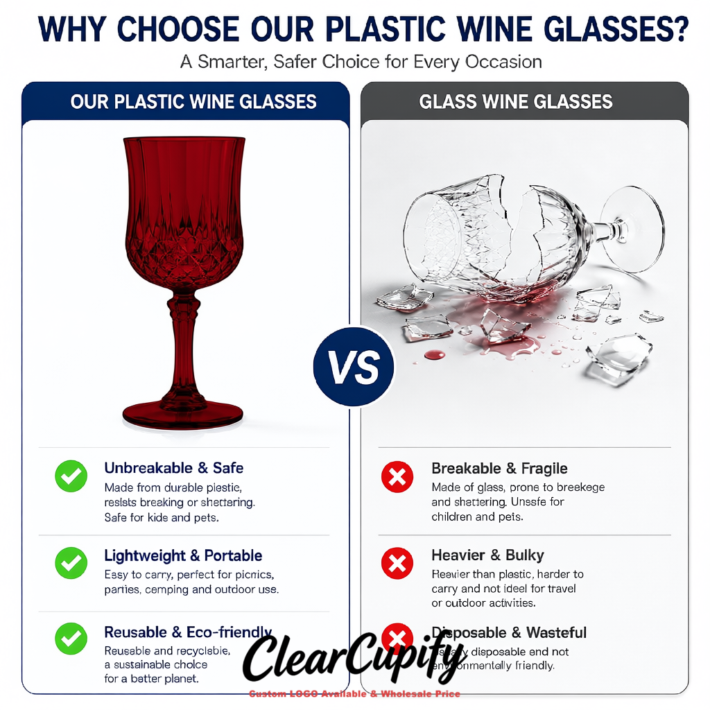 Burgundy 7oz Acrylic Plastic Wine Goblets - 2.7 x 6.7 inches Party & Wedding Wine Glasses
