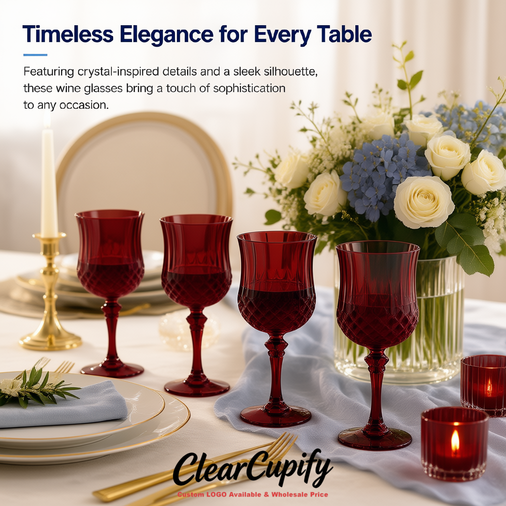 Burgundy 7oz Acrylic Plastic Wine Goblets - 2.7 x 6.7 inches Party & Wedding Wine Glasses
