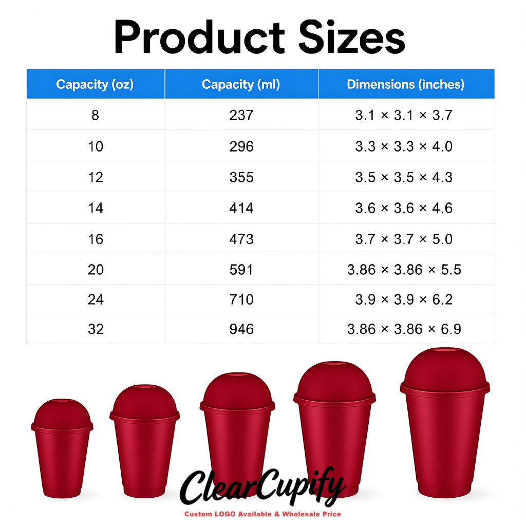 Carmine 16 oz Plastic Slushie Cups with Dome Lid & Detachable Spoon Straws for Milkshake, Boba, Smoothies, Iced Coffee