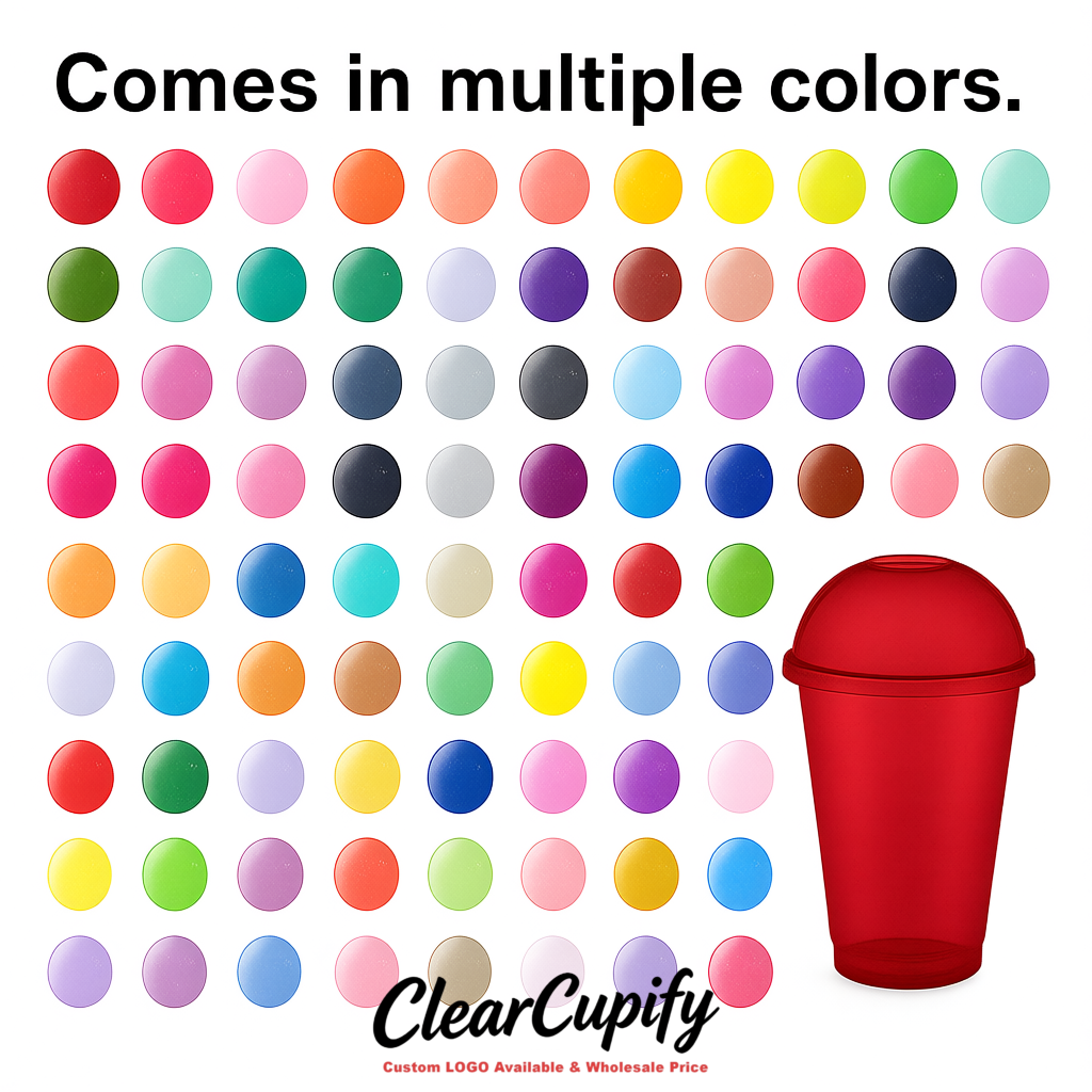 Carmine 16 oz Plastic Slushie Cups with Dome Lid & Detachable Spoon Straws for Milkshake, Boba, Smoothies, Iced Coffee