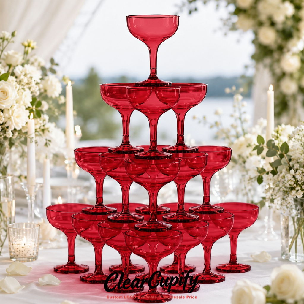 Carmine 5oz Stackable Plastic Martini Glasses 4.13x3.14 inches/10.5x8 cm For Champagne Tower