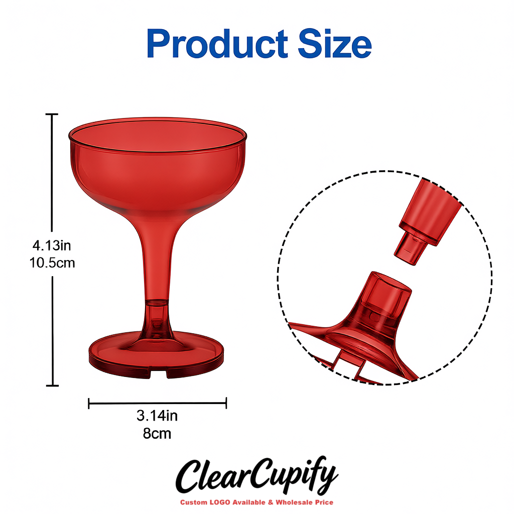 Carmine 5oz Stackable Plastic Martini Glasses 4.13x3.14 inches/10.5x8 cm For Champagne Tower