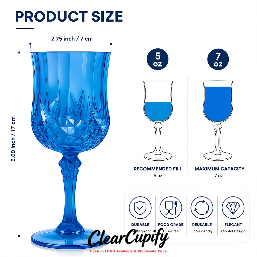 Cerulean 7oz Acrylic Plastic Wine Goblets - 2.7 x 6.7 inches Party & Wedding Wine Glasses