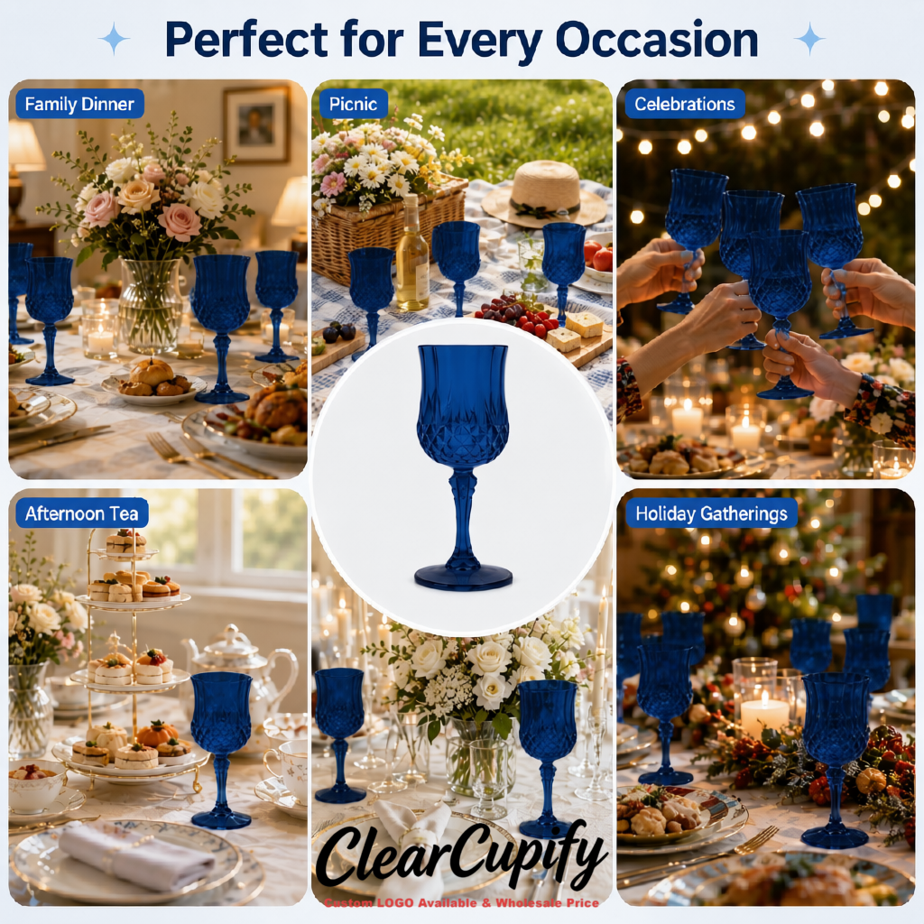 Cerulean 7oz Acrylic Plastic Wine Goblets - 2.7 x 6.7 inches Party & Wedding Wine Glasses