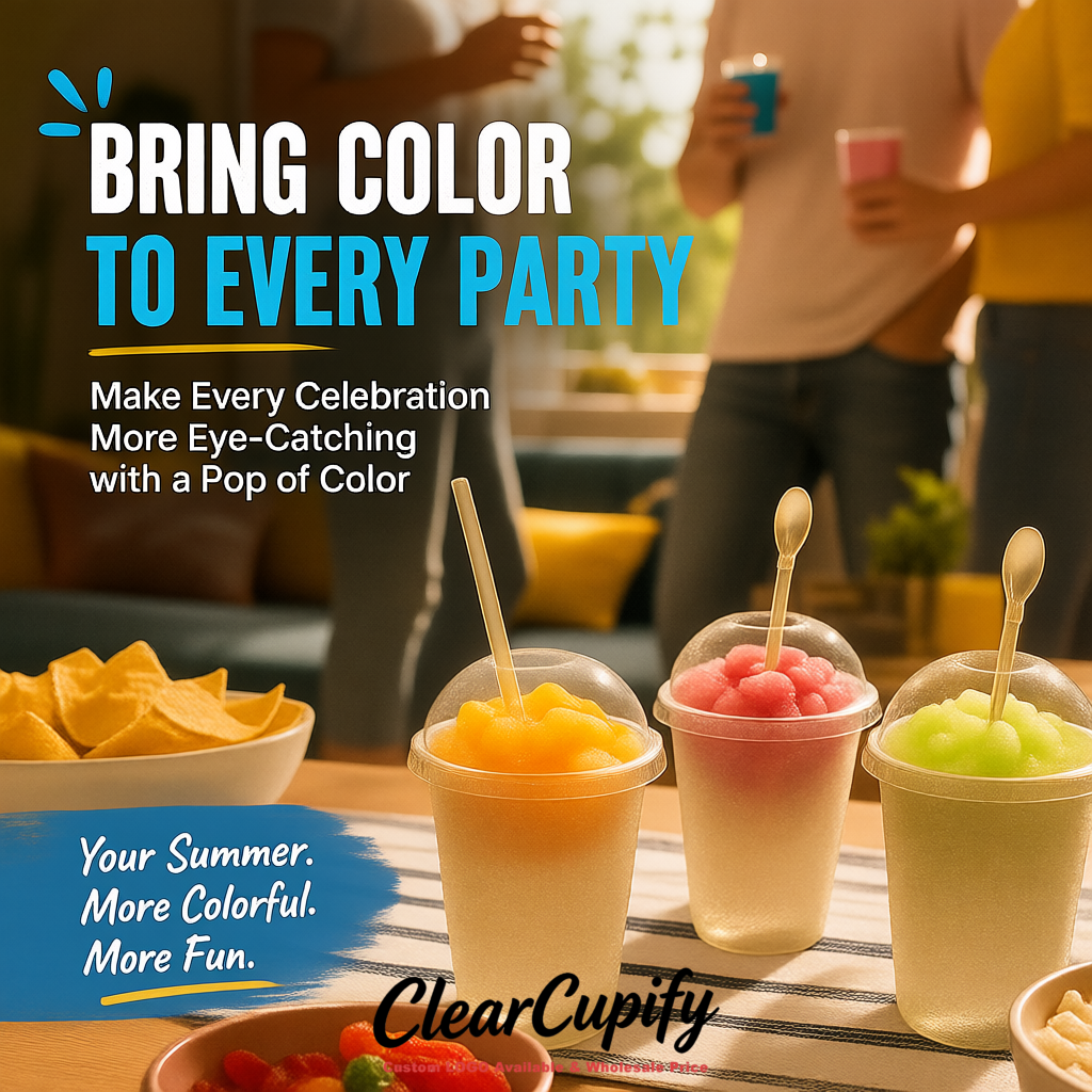 Champagne 16 oz Plastic Slushie Cups with Dome Lid & Detachable Spoon Straws for Milkshake, Boba, Smoothies, Iced Coffee