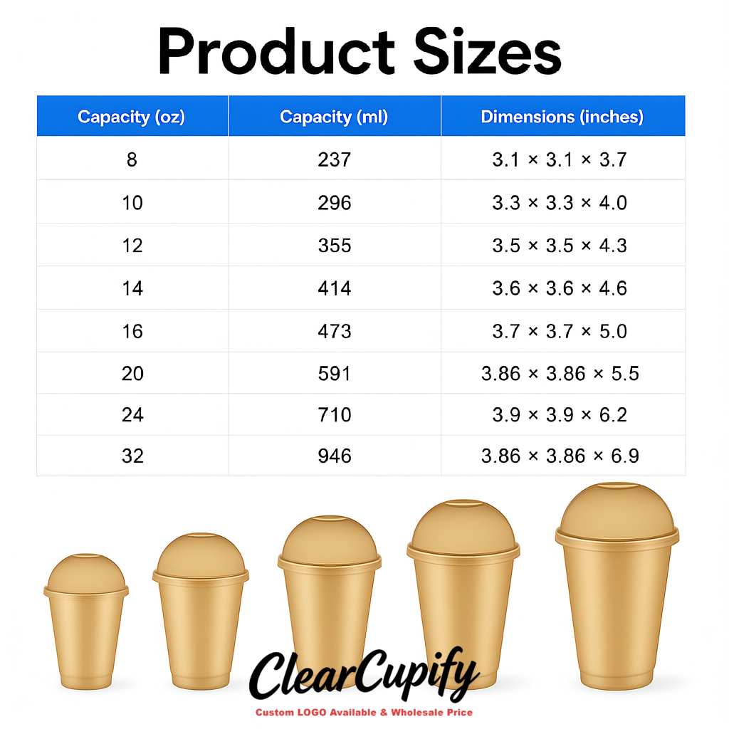 Champagne 16 oz Plastic Slushie Cups with Dome Lid & Detachable Spoon Straws for Milkshake, Boba, Smoothies, Iced Coffee