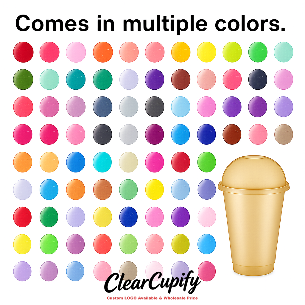 Champagne 16 oz Plastic Slushie Cups with Dome Lid & Detachable Spoon Straws for Milkshake, Boba, Smoothies, Iced Coffee