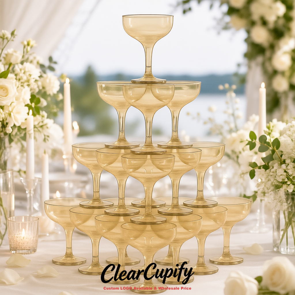 Champagne 5oz Stackable Plastic Martini Glasses 4.13x3.14 inches/10.5x8 cm For Champagne Tower