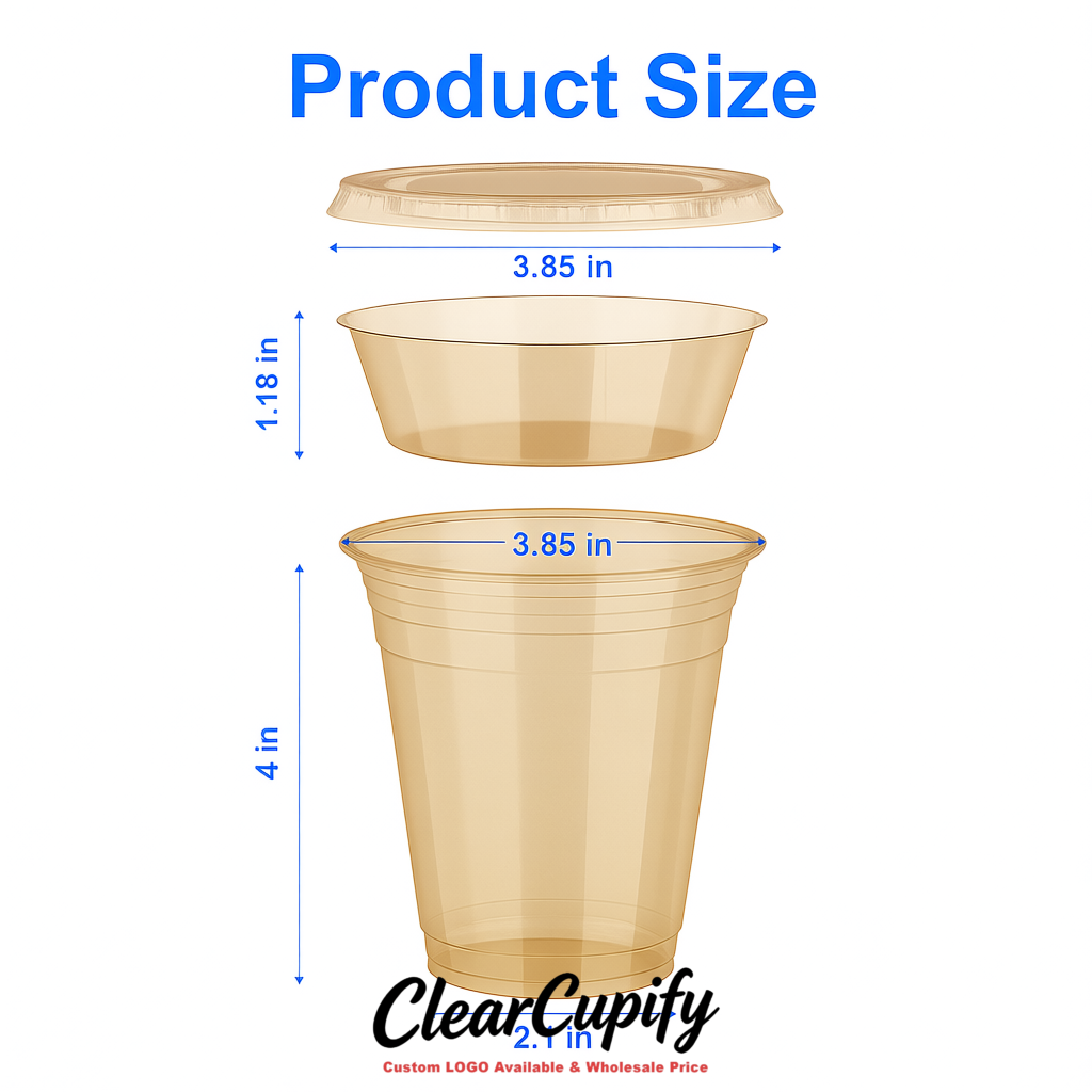 Champagne 12 oz Disposable Plastic Parfait Cups with Insert & Flat lids 3.85 x 2.1 x 4 inches