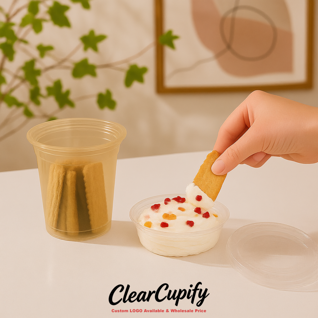 Champagne 12 oz Disposable Plastic Parfait Cups with Insert & Flat lids 3.85 x 2.1 x 4 inches