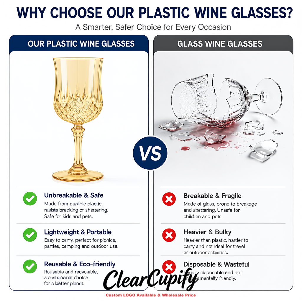 Champagne 7oz Acrylic Plastic Wine Goblets - 2.7 x 6.7 inches Party & Wedding Wine Glasses