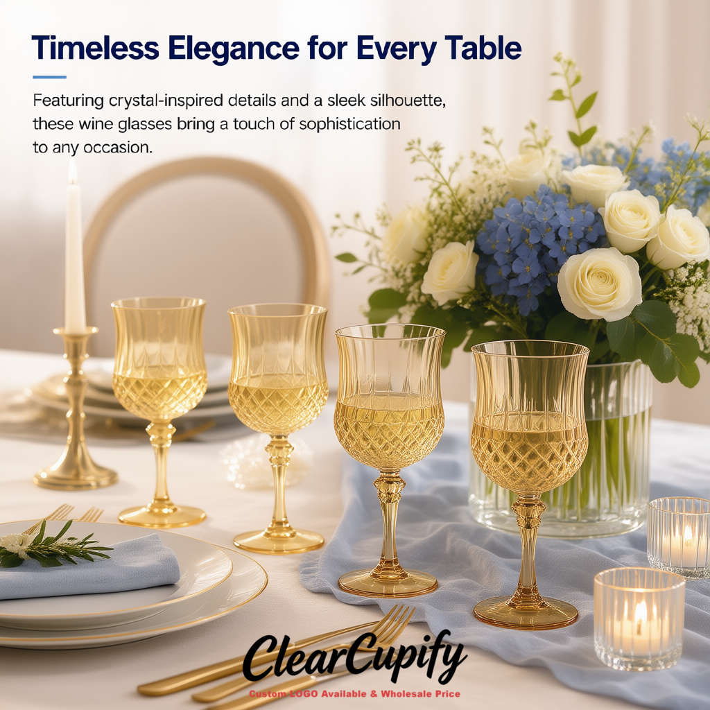 Champagne 7oz Acrylic Plastic Wine Goblets - 2.7 x 6.7 inches Party & Wedding Wine Glasses