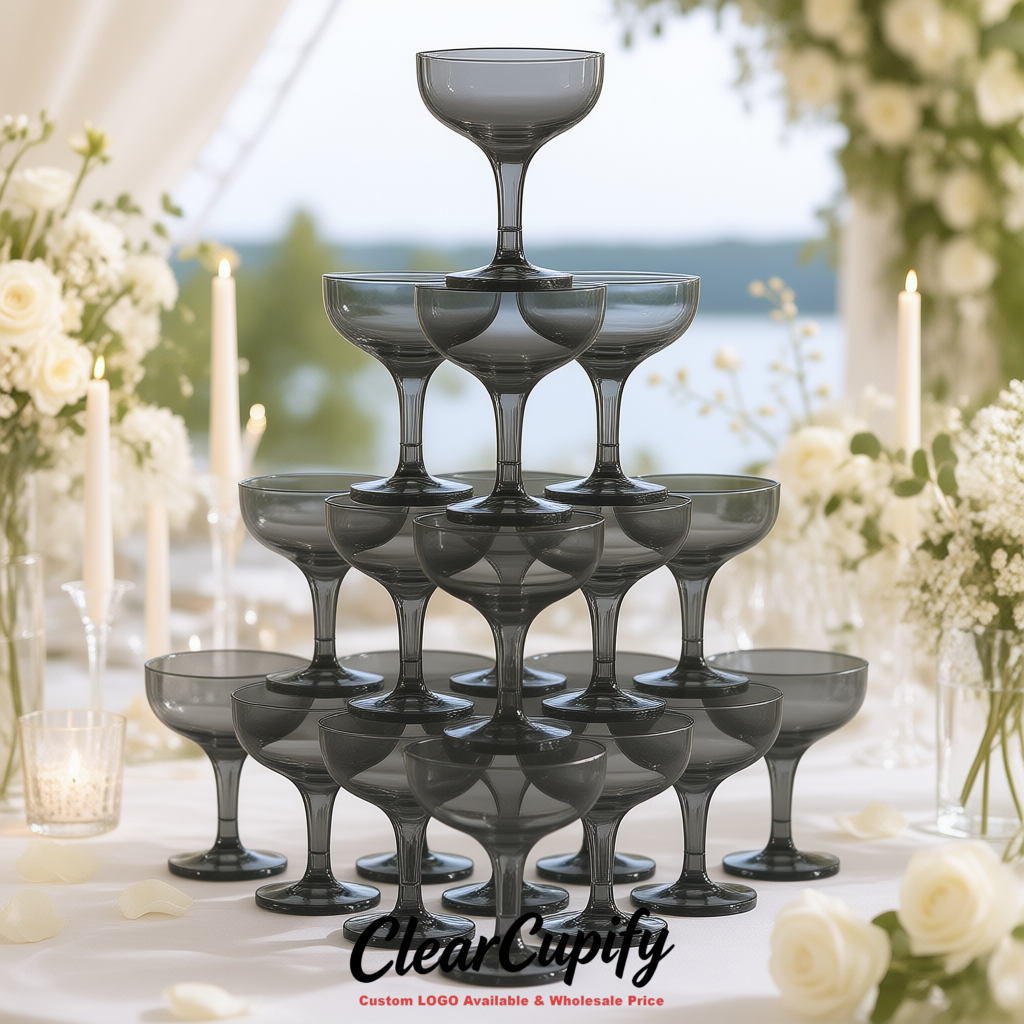 Charcoal 5oz Stackable Plastic Martini Glasses 4.13x3.14 inches/10.5x8 cm For Champagne Tower