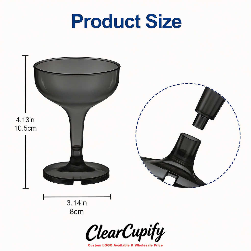 Charcoal 5oz Stackable Plastic Martini Glasses 4.13x3.14 inches/10.5x8 cm  For Champagne Tower