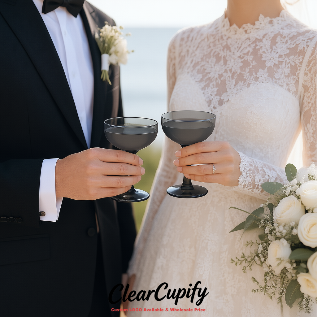 Charcoal 5oz Stackable Plastic Martini Glasses 4.13x3.14 inches/10.5x8 cm For Champagne Tower