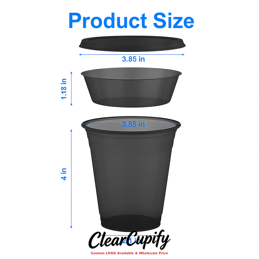 Charcoal 12 oz Disposable Plastic Parfait Cups with Insert & Flat lids 3.85 x 2.1 x 4 inches