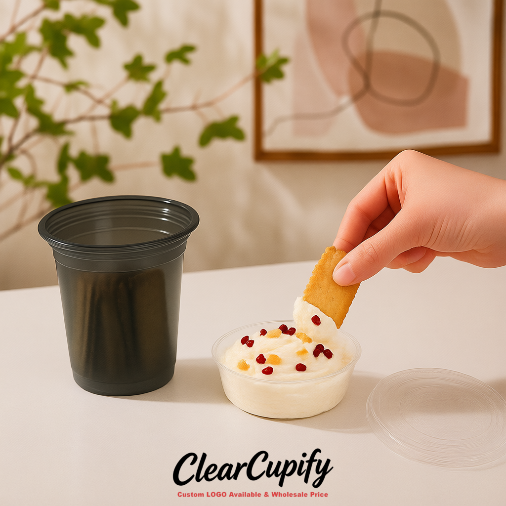 Charcoal 12 oz Disposable Plastic Parfait Cups with Insert & Flat lids 3.85 x 2.1 x 4 inches