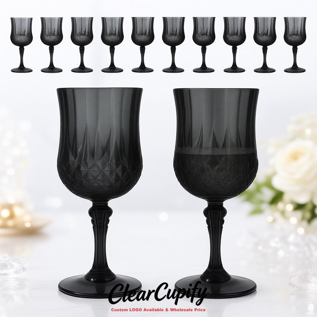 Charcoal 7oz Acrylic Plastic Wine Goblets - 2.7 x 6.7 inches Party & Wedding Wine Glasses