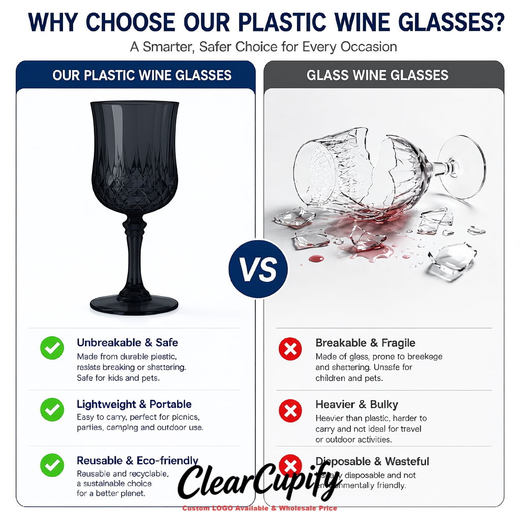 Charcoal 7oz Acrylic Plastic Wine Goblets - 2.7 x 6.7 inches Party & Wedding Wine Glasses
