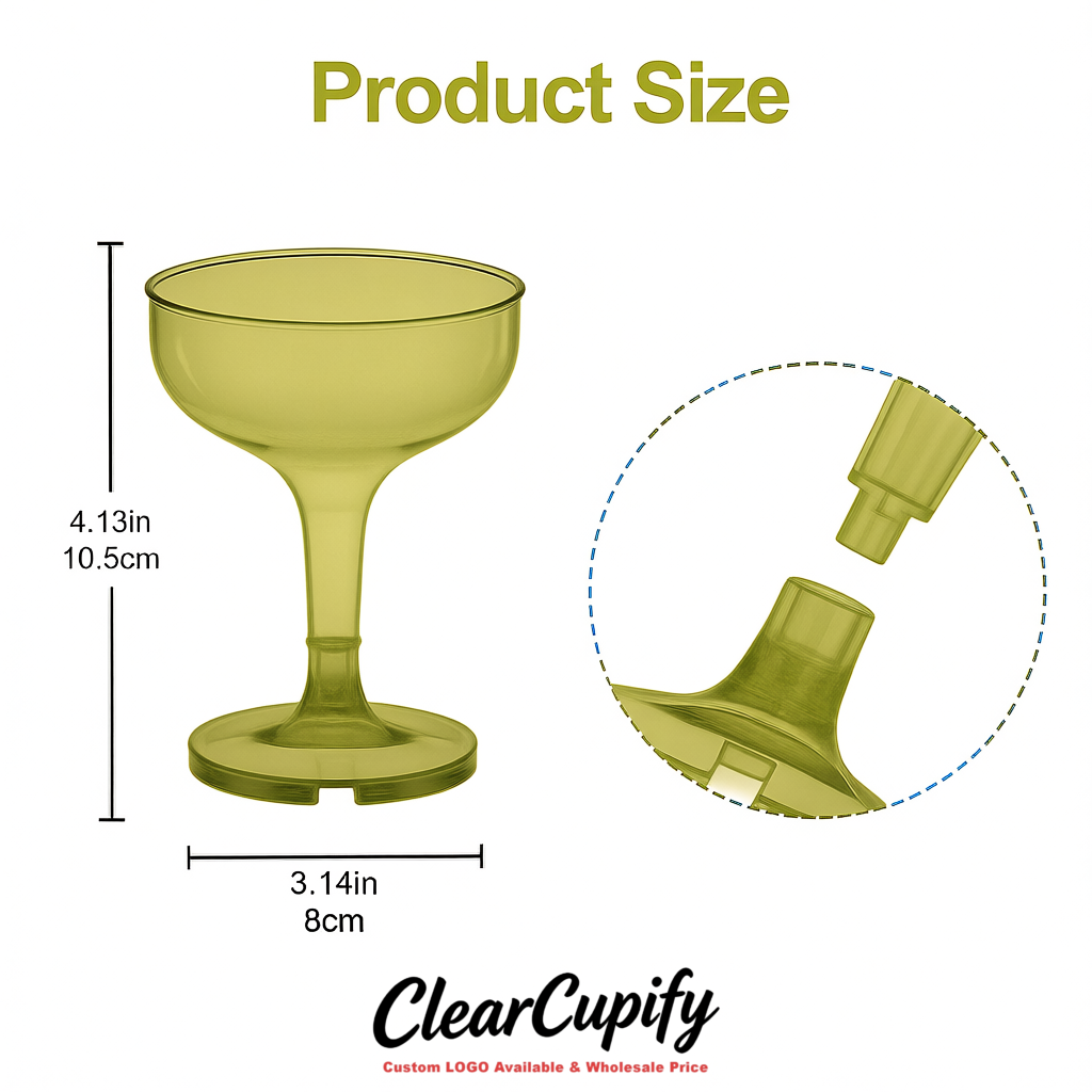 Chartreuse 5oz Stackable Plastic Martini Glasses 4.13x3.14 inches/10.5x8 cm For Champagne Tower