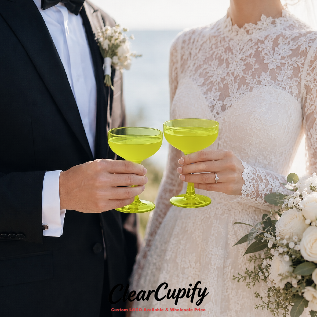 Chartreuse 5oz Stackable Plastic Martini Glasses 4.13x3.14 inches/10.5x8 cm For Champagne Tower