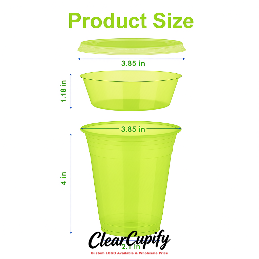 Chartreuse 12 oz Disposable Plastic Parfait Cups with Insert & Flat lids 3.85 x 2.1 x 4 inches