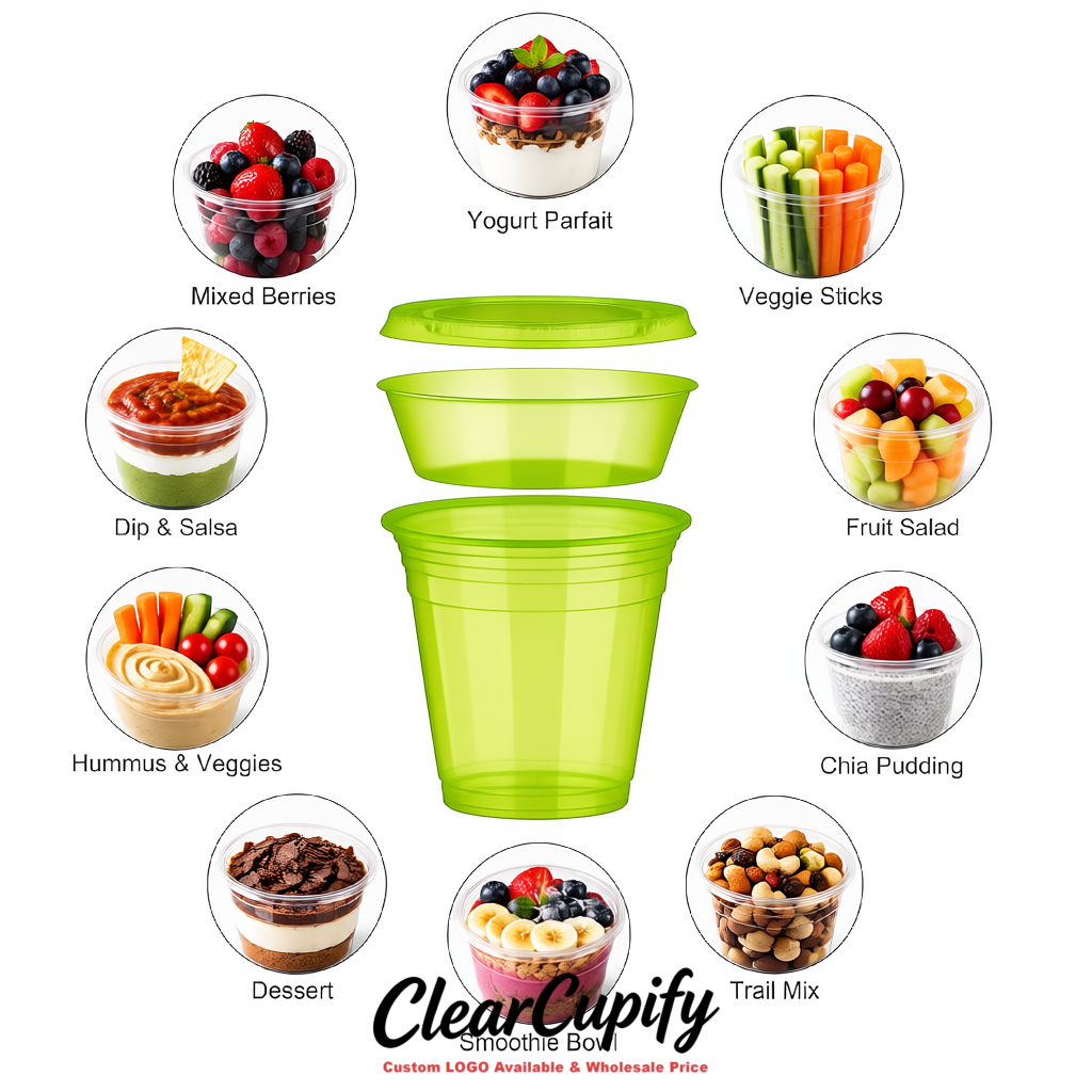 Chartreuse 12 oz Disposable Plastic Parfait Cups with Insert & Flat lids 3.85 x 2.1 x 4 inches