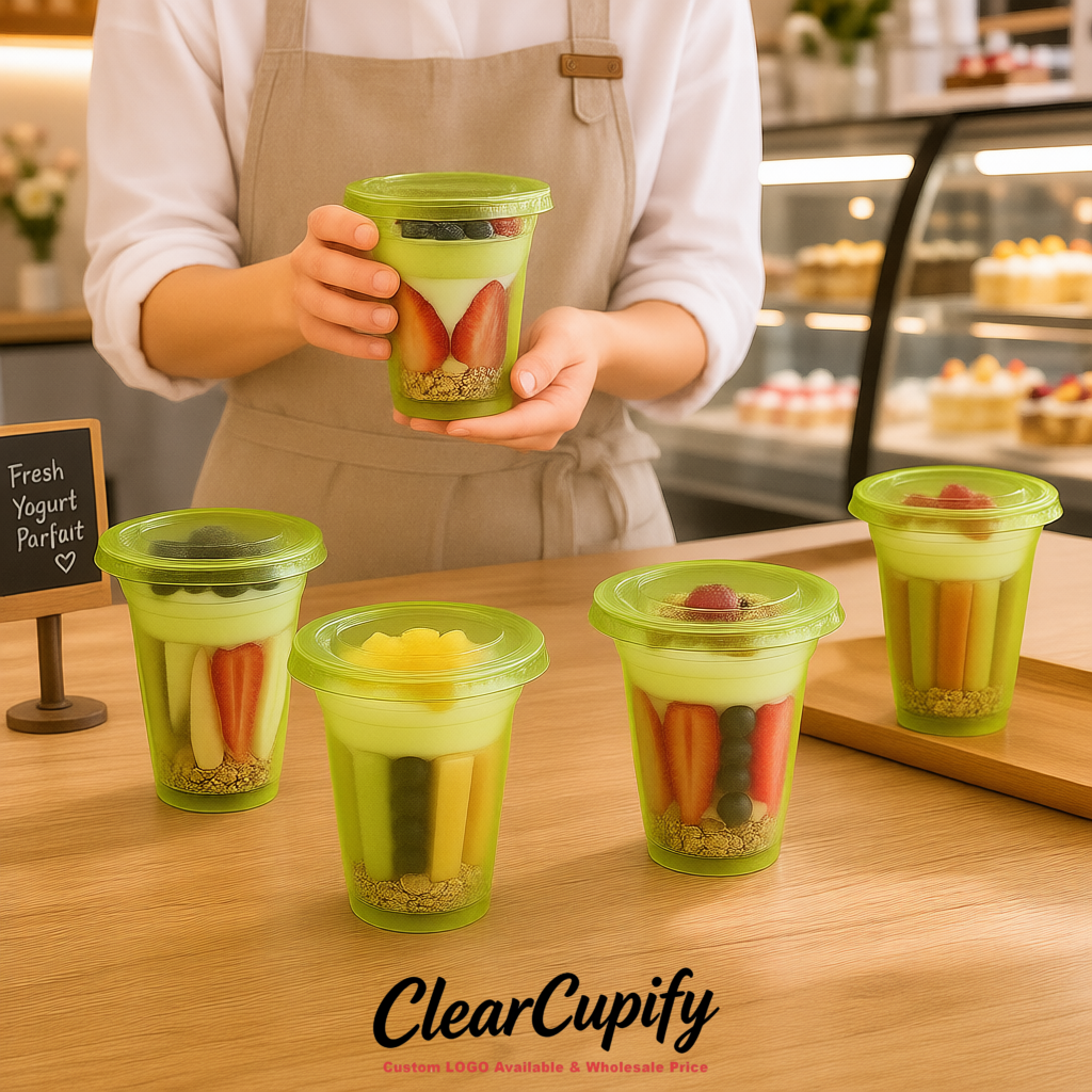 Chartreuse 12 oz Disposable Plastic Parfait Cups with Insert & Flat lids 3.85 x 2.1 x 4 inches