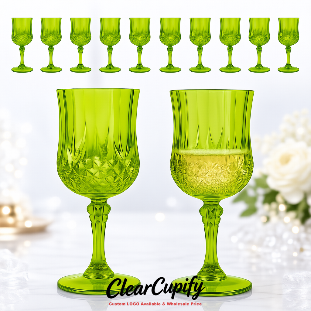 Chartreuse 7oz Acrylic Plastic Wine Goblets - 2.7 x 6.7 inches Party & Wedding Wine Glasses