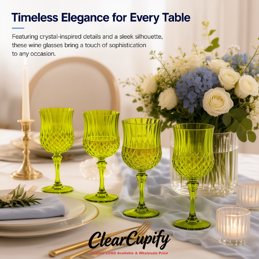Chartreuse 7oz Acrylic Plastic Wine Goblets - 2.7 x 6.7 inches Party & Wedding Wine Glasses