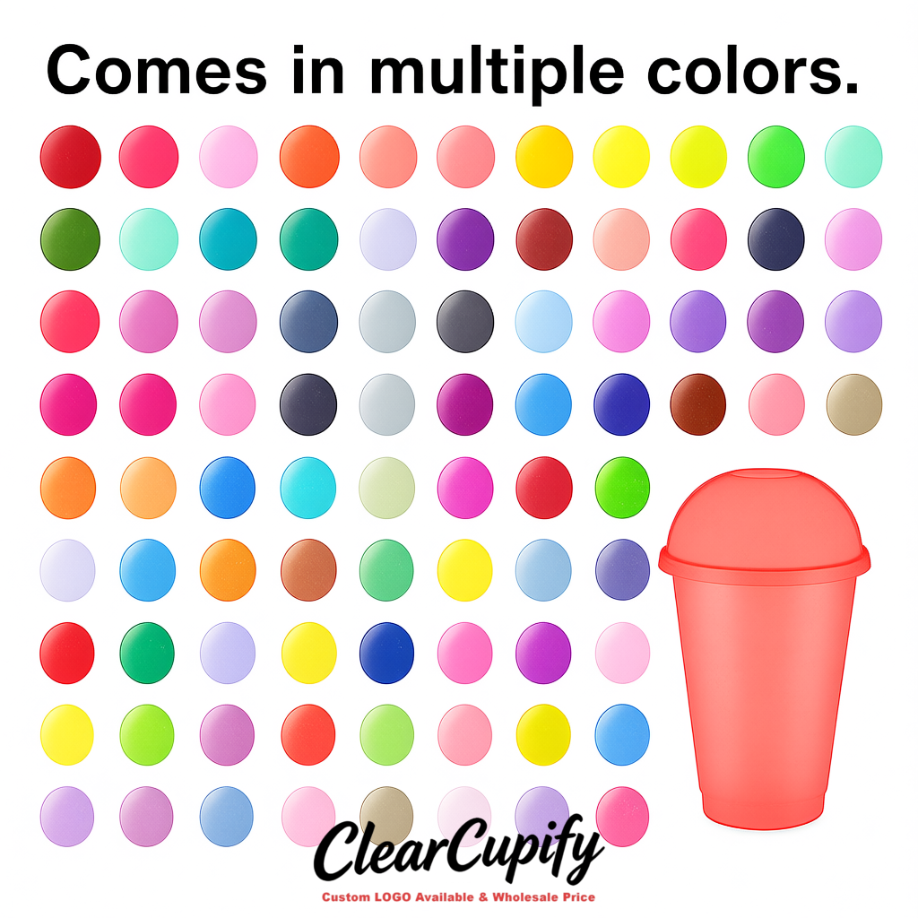 Coral 16 oz Plastic Slushie Cups with Dome Lid & Detachable Spoon Straws for Milkshake, Boba, Smoothies, Iced Coffee