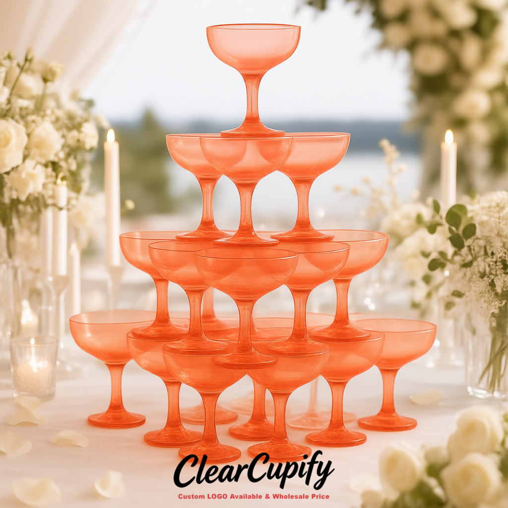 Coral 5oz Stackable Plastic Martini Glasses 4.13x3.14 inches/10.5x8 cm  For Champagne Tower