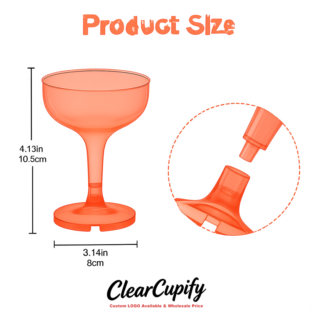 Coral 5oz Stackable Plastic Martini Glasses 4.13x3.14 inches/10.5x8 cm For Champagne Tower