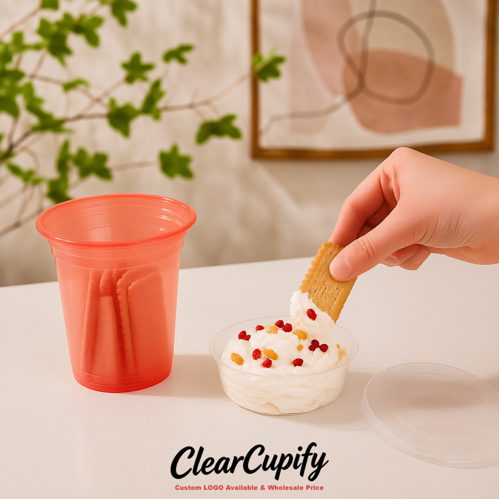 Coral 12 oz Disposable Plastic Parfait Cups with Insert & Flat lids 3.85 x 2.1 x 4 inches