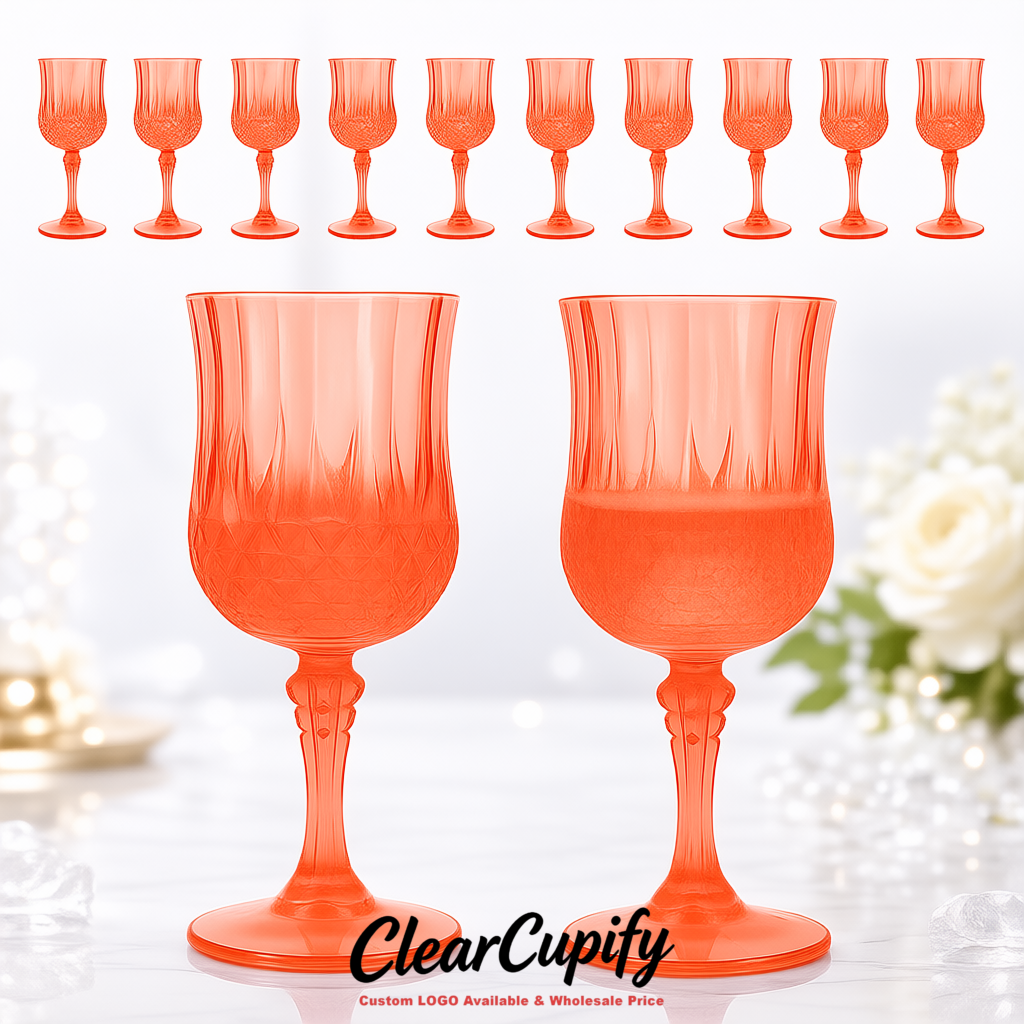 Coral 7oz Acrylic Plastic Wine Goblets - 2.7 x 6.7 inches Party & Wedding Wine Glasses