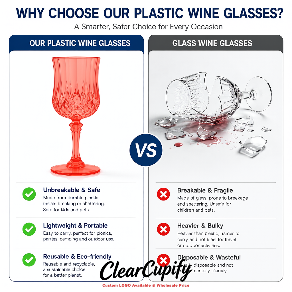 Coral 7oz Acrylic Plastic Wine Goblets - 2.7 x 6.7 inches Party & Wedding Wine Glasses
