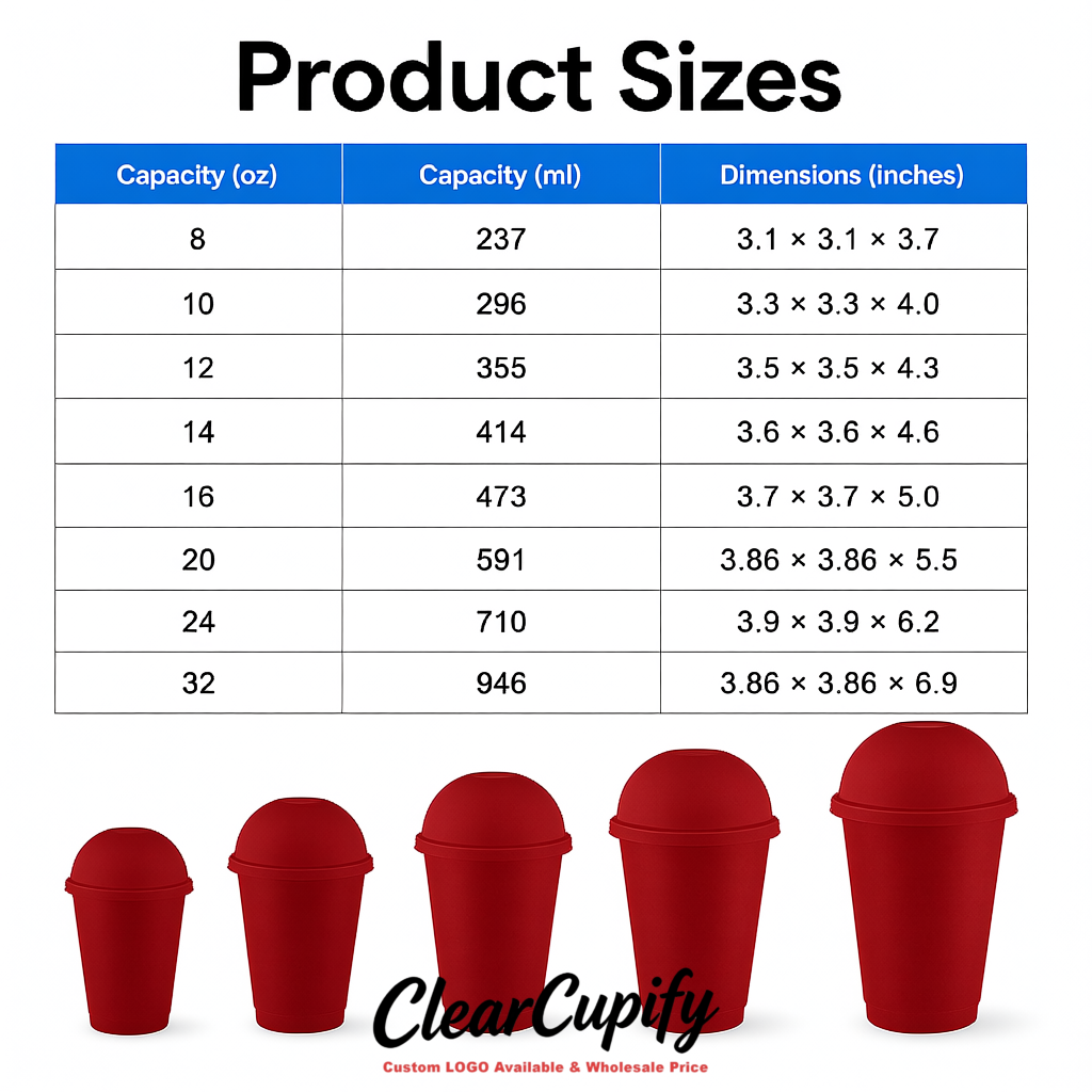 Crimson 16 oz Plastic Slushie Cups with Dome Lid & Detachable Spoon Straws for Milkshake, Boba, Smoothies, Iced Coffee