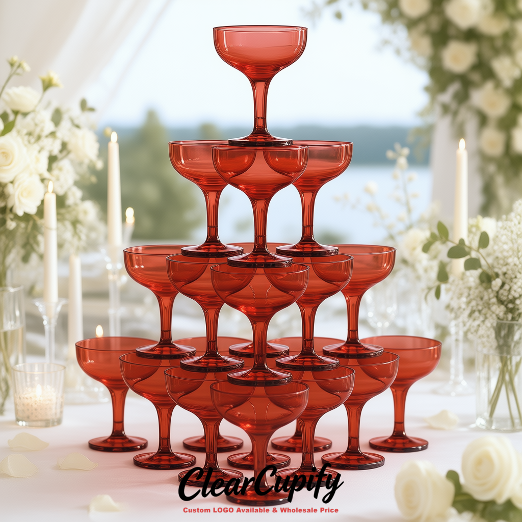 Crimson 5oz Stackable Plastic Martini Glasses 4.13x3.14 inches/10.5x8 cm For Champagne Tower