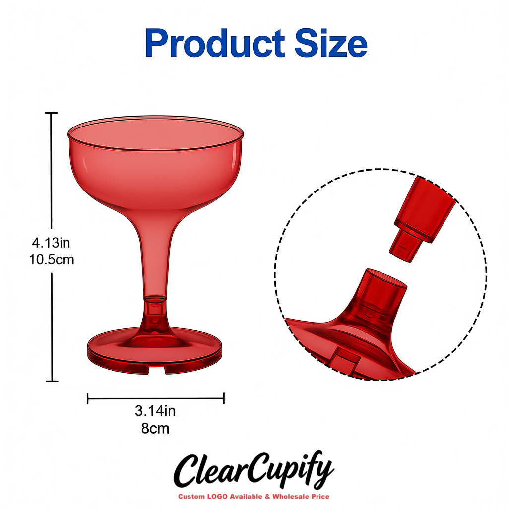 Crimson 5oz Stackable Plastic Martini Glasses 4.13x3.14 inches/10.5x8 cm  For Champagne Tower