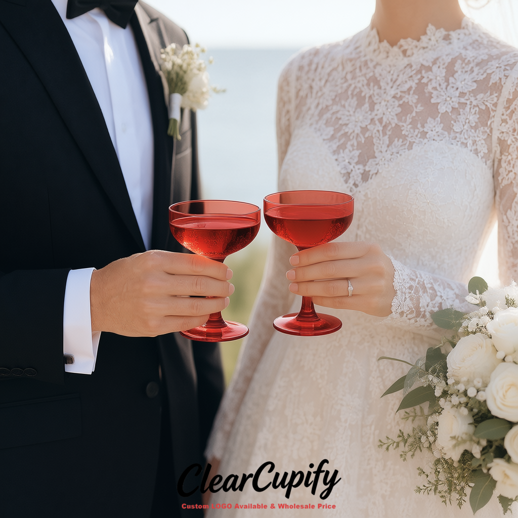 Crimson 5oz Stackable Plastic Martini Glasses 4.13x3.14 inches/10.5x8 cm For Champagne Tower