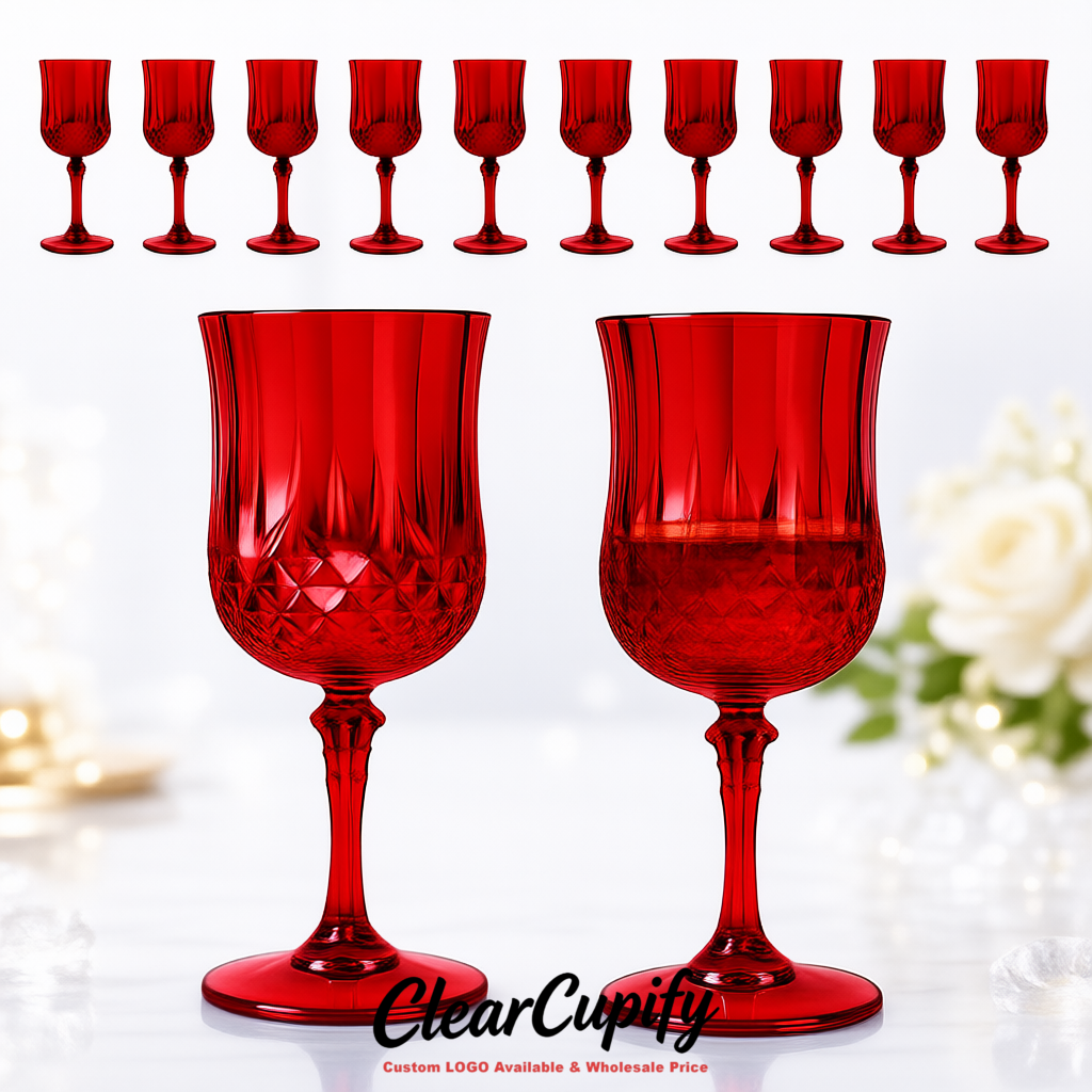 Crimson 7oz Acrylic Plastic Wine Goblets - 2.7 x 6.7 inches Party & Wedding Wine Glasses