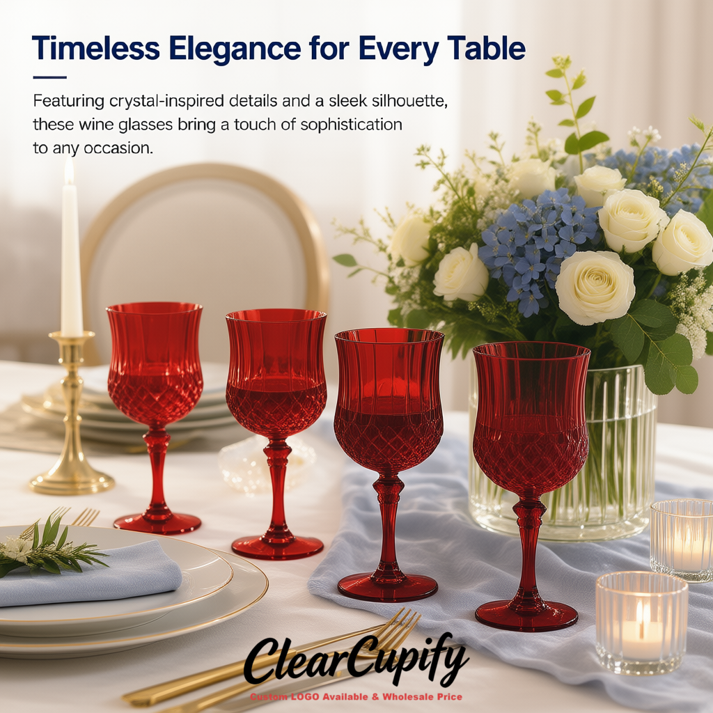 Crimson 7oz Acrylic Plastic Wine Goblets - 2.7 x 6.7 inches Party & Wedding Wine Glasses