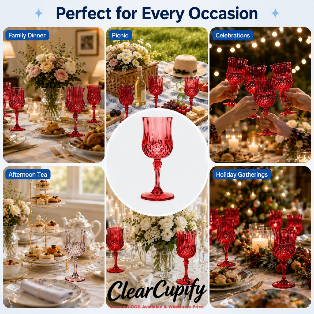 Crimson 7oz Acrylic Plastic Wine Goblets - 2.7 x 6.7 inches Party & Wedding Wine Glasses