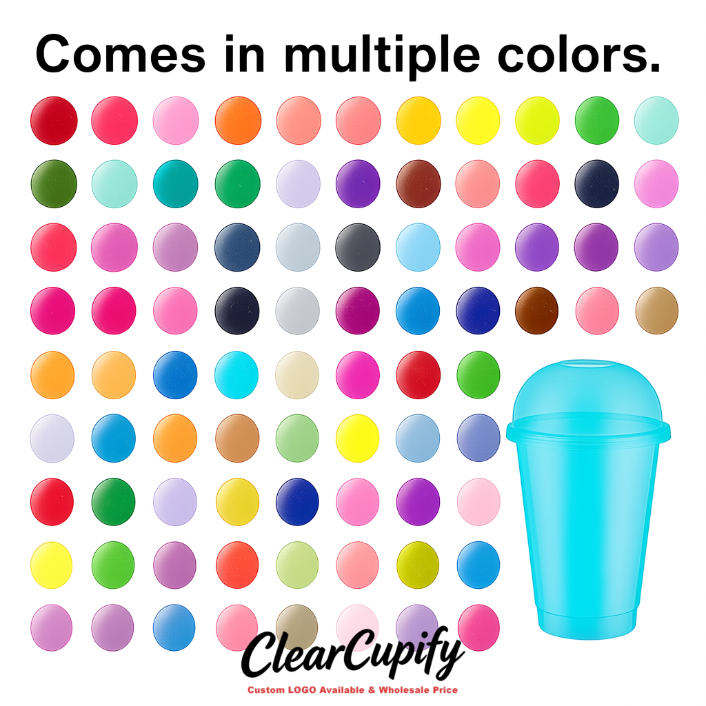 Cyan 16 oz Plastic Slushie Cups with Dome Lid & Detachable Spoon Straws for Milkshake, Boba, Smoothies, Iced Coffee