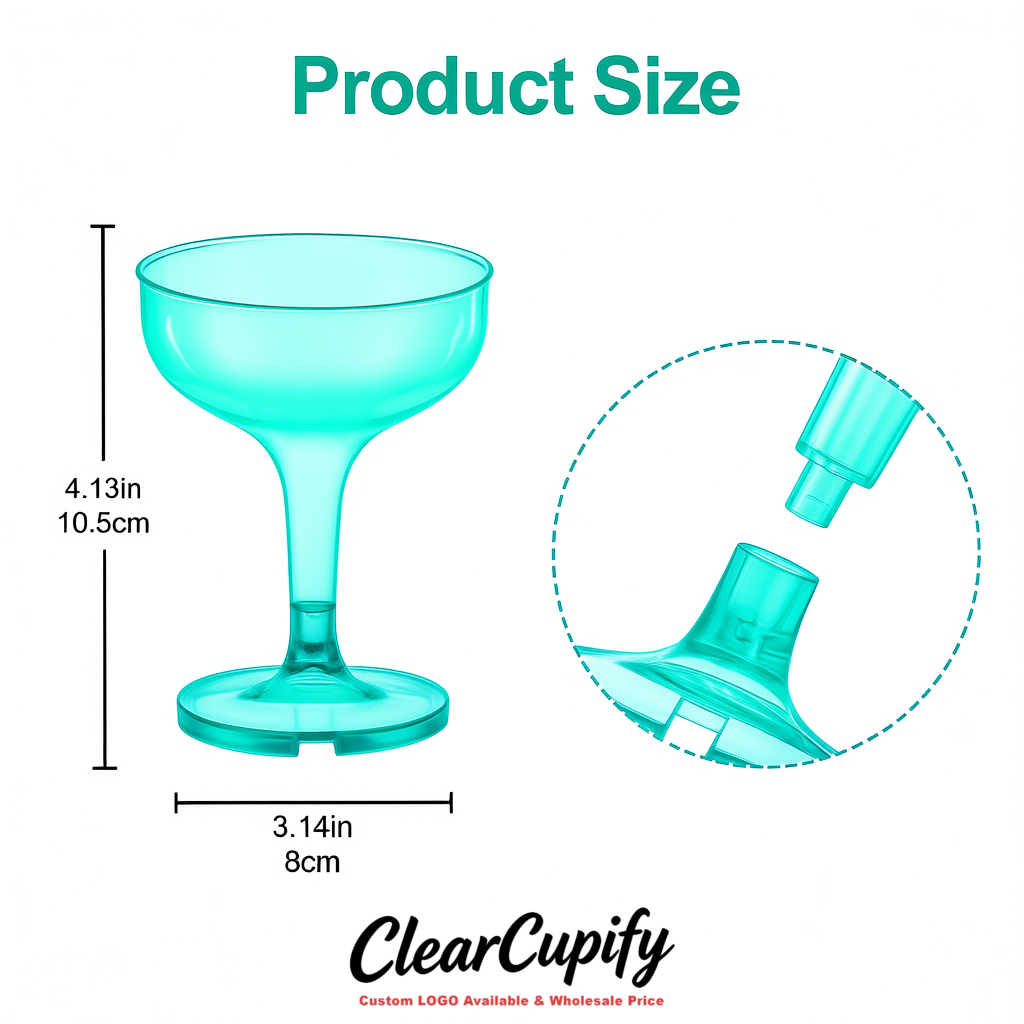 Cyan 5oz Stackable Plastic Martini Glasses 4.13x3.14 inches/10.5x8 cm  For Champagne Tower