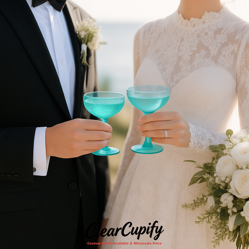 Cyan 5oz Stackable Plastic Martini Glasses 4.13x3.14 inches/10.5x8 cm For Champagne Tower