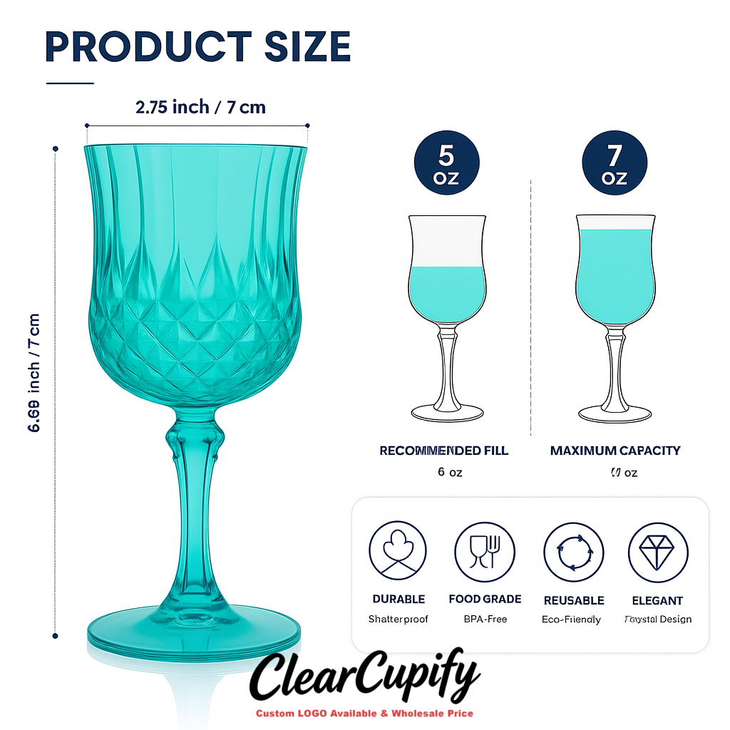 Cyan 7oz Acrylic Plastic Wine Goblets - 2.7 x 6.7 inches Party & Wedding Wine Glasses