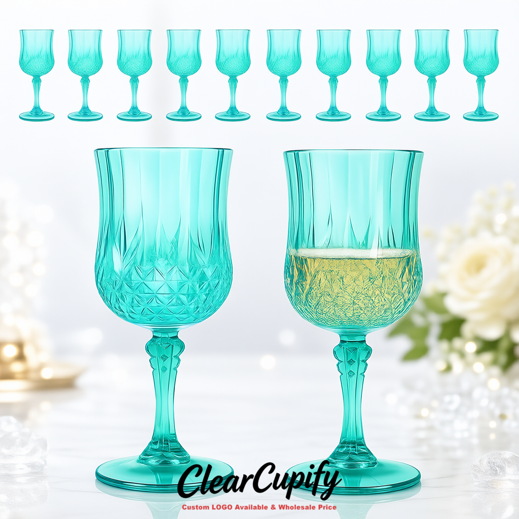Cyan 7oz Acrylic Plastic Wine Goblets - 2.7 x 6.7 inches Party & Wedding Wine Glasses