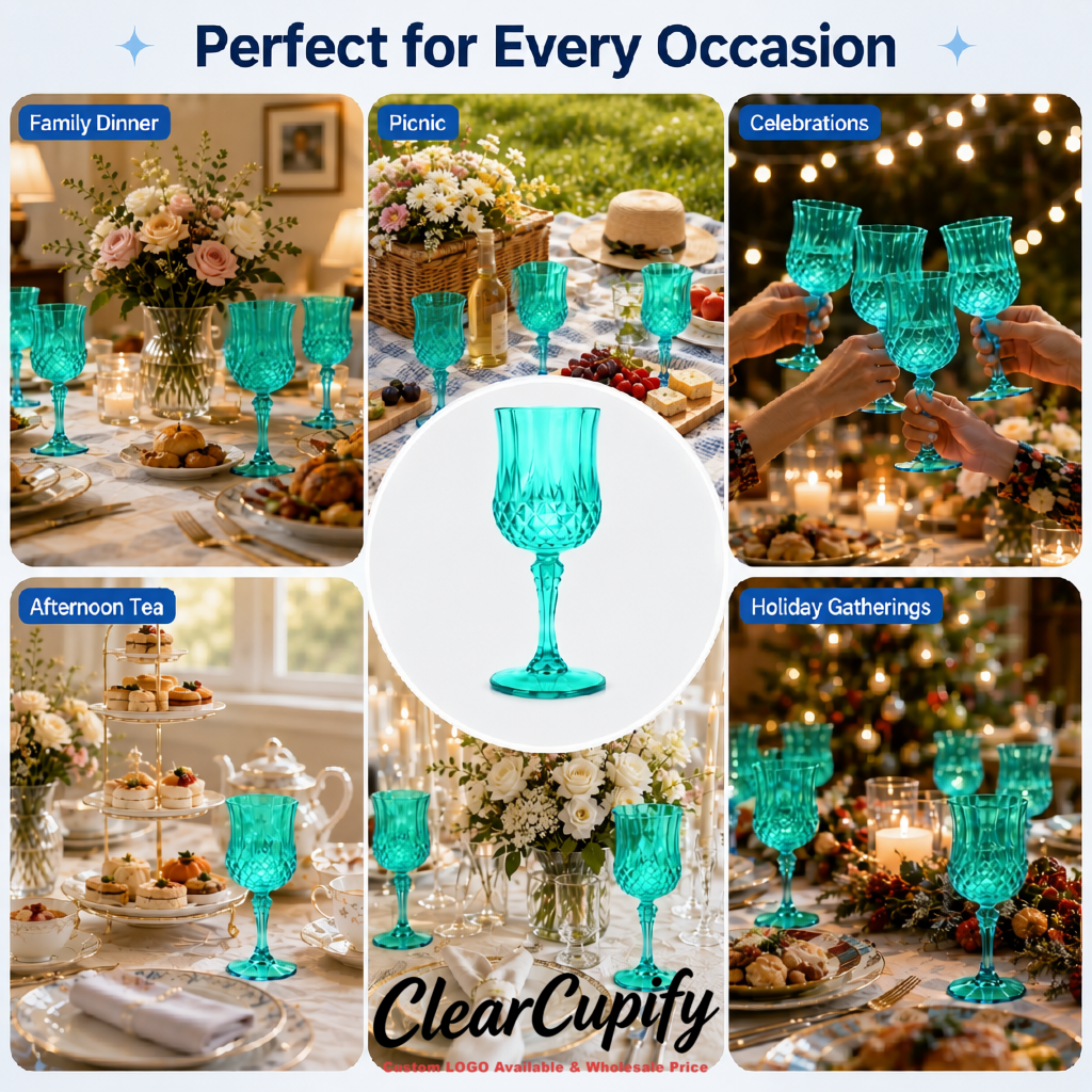 Cyan 7oz Acrylic Plastic Wine Goblets - 2.7 x 6.7 inches Party & Wedding Wine Glasses